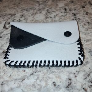 NEW! Handcrafted Black and White Leather 2 Pocket Coin Purse